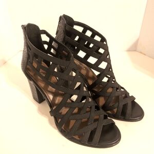 Donald‎ J Pliner Black Leather Strappy Back Zippee Sexy Heels Size 9.5